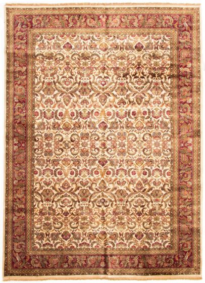 Bordered  Traditional Ivory Area rug Unique Indian Hand-knotted 335699