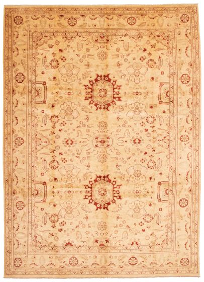 Bordered  Traditional Ivory Area rug 10x14 Afghan Hand-knotted 337312