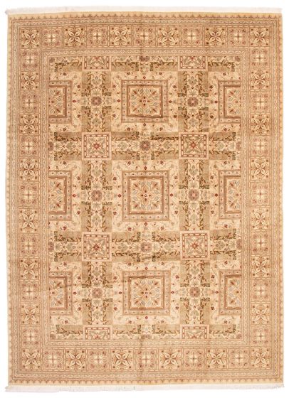 Bordered  Traditional Ivory Area rug 10x14 Pakistani Hand-knotted 338191