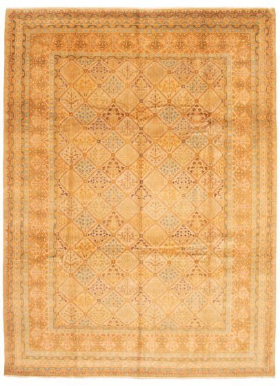 Bordered  Traditional Yellow Area rug 10x14 Pakistani Hand-knotted 338334