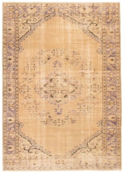 Bordered  Vintage Green Area rug 6x9 Turkish Hand-knotted 358794