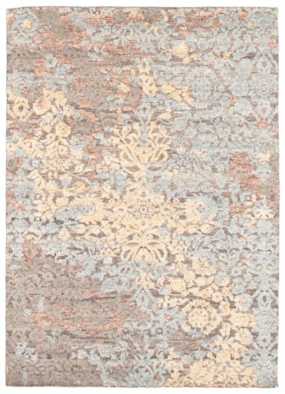 Carved  Transitional Blue Area rug 5x8 Indian Hand-knotted 364796