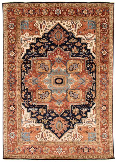 Bordered  Traditional Blue Area rug 10x14 Indian Hand-knotted 370191