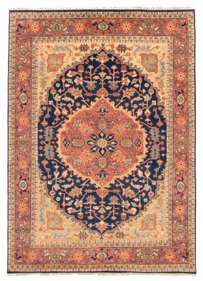 Bordered  Traditional Blue Area rug 9x12 Indian Hand-knotted 370562