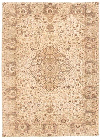 Bordered  Vintage/Distressed Ivory Area rug 6x9 Turkish Hand-knotted 372352