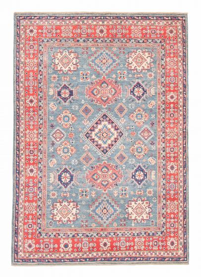 Bordered  Geometric Blue Area rug 4x6 Afghan Hand-knotted 381977