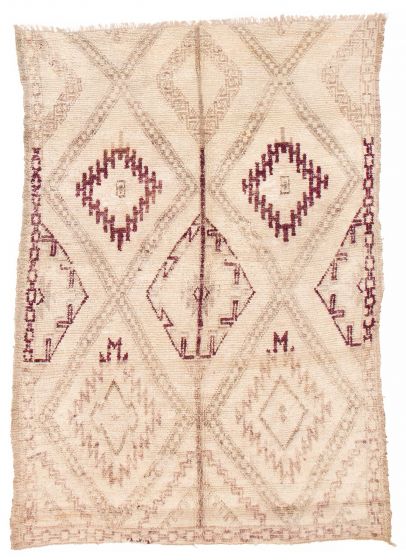 Moroccan  Tribal Ivory Area rug 5x8 Moroccan Hand-knotted 383126