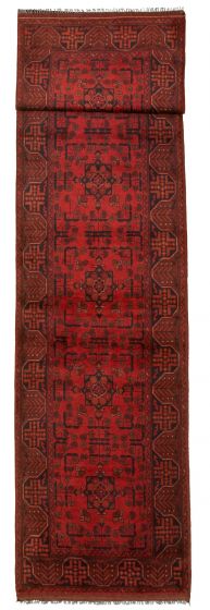 Bordered  Tribal Red Runner rug 13-ft-runner Afghan Hand-knotted 329261
