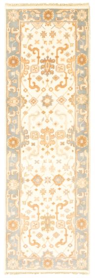 Bordered  Traditional Ivory Runner rug 8-ft-runner Indian Hand-knotted 345086