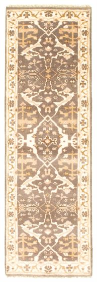 Bordered  Traditional Grey Runner rug 8-ft-runner Indian Hand-knotted 345128