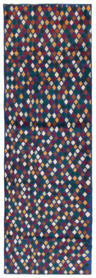 Bohemian  Tribal Blue Runner rug 10-ft-runner Afghan Hand-knotted 353882