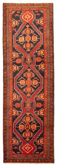 Bordered  Traditional Blue Runner rug 13-ft-runner Turkish Hand-knotted 366102