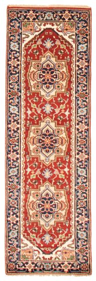 Bordered  Traditional Red Runner rug 8-ft-runner Indian Hand-knotted 369807