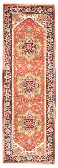 Bordered  Traditional Red Runner rug 8-ft-runner Indian Hand-knotted 369947