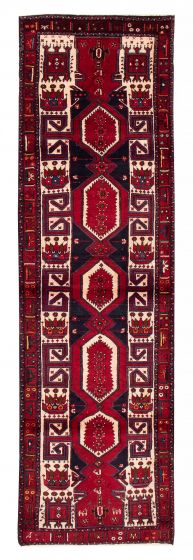 Bordered  Tribal Red Runner rug 12-ft-runner Turkish Hand-knotted 380165