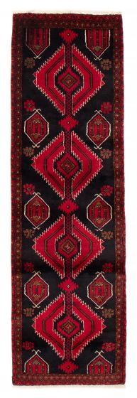 Bordered  Tribal Black Runner rug 7-ft-runner Afghan Hand-knotted 384697