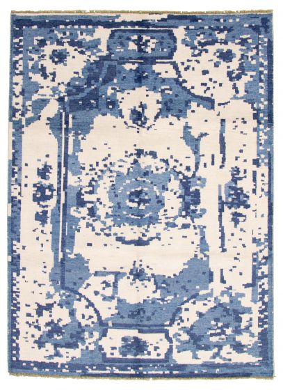 Casual  Transitional Blue Area rug 6x9 Indian Hand-knotted 315669