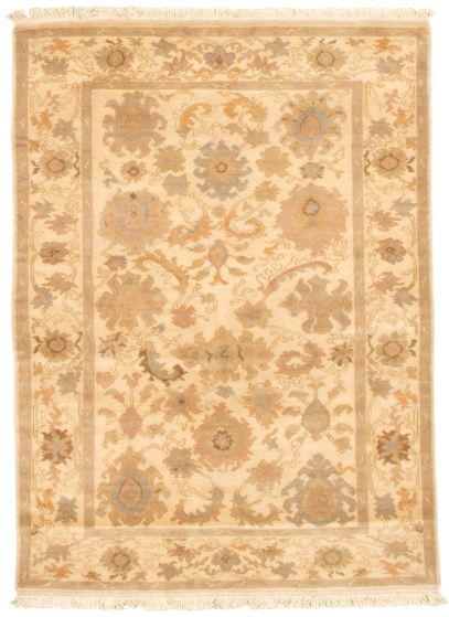 Bordered  Traditional Ivory Area rug 4x6 Pakistani Hand-knotted 335194