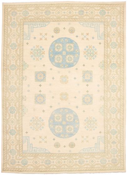 Bordered  Transitional Ivory Area rug 10x14 Pakistani Hand-knotted 339114