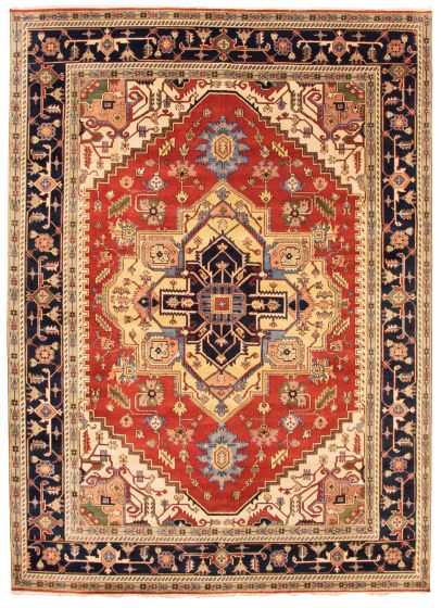 Bordered  Traditional Red Area rug 10x14 Indian Hand-knotted 344987