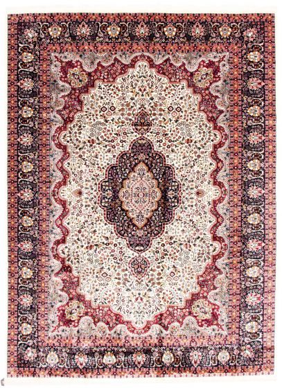 Bordered  Traditional Ivory Area rug 9x12 Indian Hand-knotted 348588