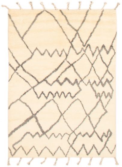 Bohemian  Tribal Ivory Area rug 5x8 Indian Hand-knotted 355130