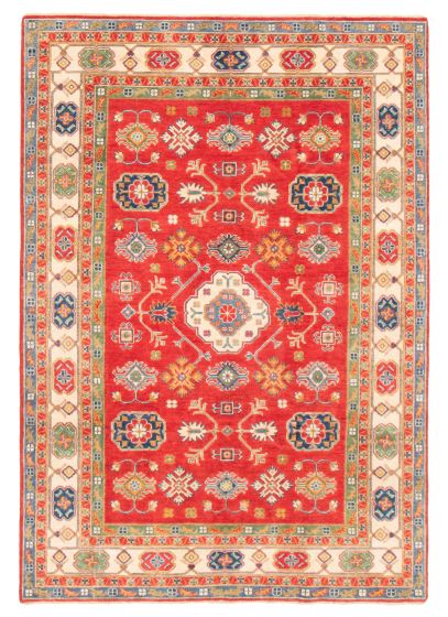 Bordered  Traditional Red Area rug 5x8 Afghan Hand-knotted 360425