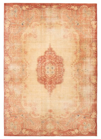 Bordered  Vintage Yellow Area rug 6x9 Turkish Hand-knotted 368912