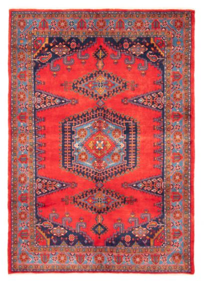 Bordered  Traditional Red Area rug 8x10 Persian Hand-knotted 373400