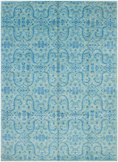 Transitional Green Area rug 10x14 Indian Hand-knotted 374797