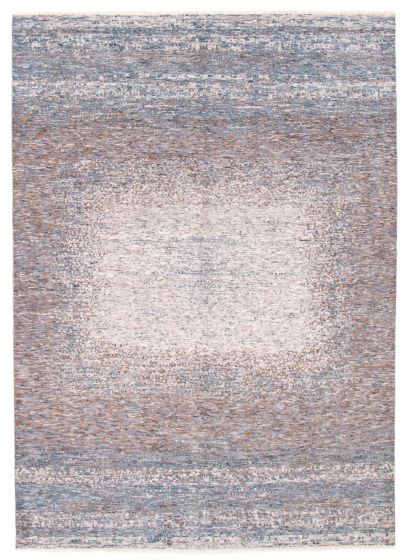 Modern  Transitional Blue Area rug 8x10 Indian Hand-knotted 377080