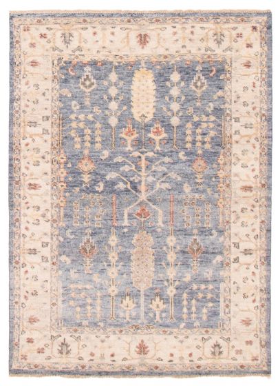 Bordered  Traditional Blue Area rug 5x8 Indian Hand-knotted 377652