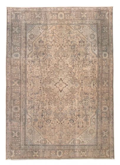 Bordered  Vintage/Distressed Brown Area rug 8x10 Turkish Hand-knotted 378081