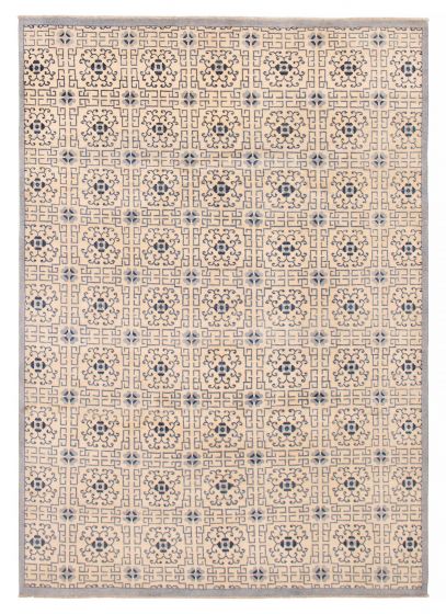 Transitional Ivory Area rug Unique Afghan Hand-knotted 389998