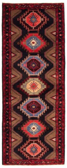 Bordered  Traditional Black Runner rug 10-ft-runner Persian Hand-knotted 353283
