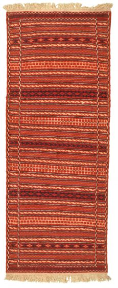 Bordered  Stripes Red Runner rug 7-ft-runner Turkish Flat-weave 333530