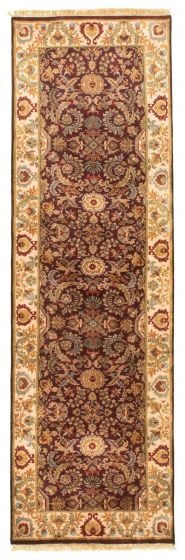 Bordered  Traditional Red Runner rug 8-ft-runner Indian Hand-knotted 335668