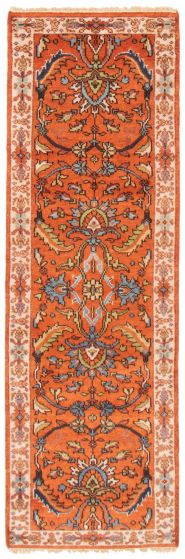 Bordered  Traditional Orange Runner rug 8-ft-runner Indian Hand-knotted 369922