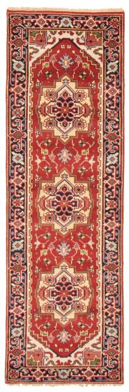 Bordered  Traditional Red Runner rug 8-ft-runner Indian Hand-knotted 369951