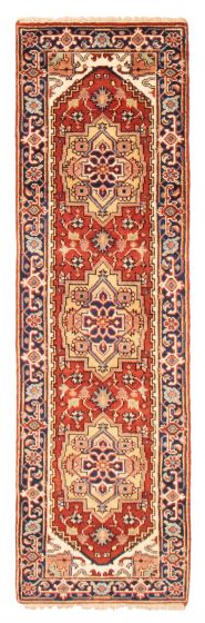 Bordered  Traditional Red Runner rug 8-ft-runner Indian Hand-knotted 370004