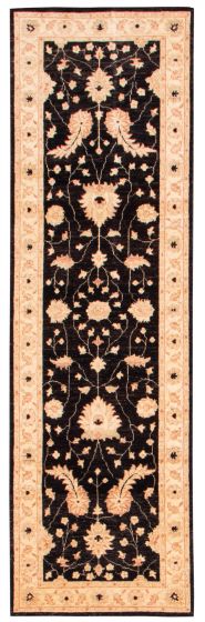 Bordered  Traditional Black Runner rug 10-ft-runner Afghan Hand-knotted 374844
