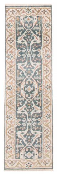 Bordered  Transitional Grey Runner rug 8-ft-runner Indian Hand-knotted 387118