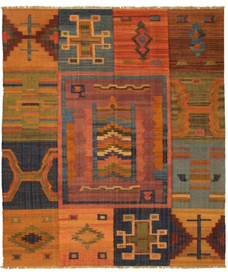 Casual  Geometric Blue Area rug 6x9 Turkish Flat-weave 335724