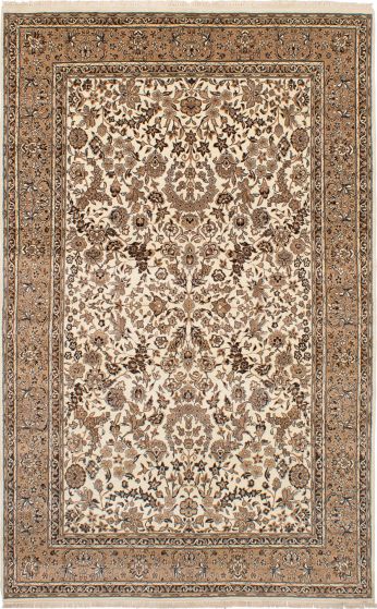 Bordered  Traditional Ivory Area rug 6x9 Indian Hand-knotted 271522