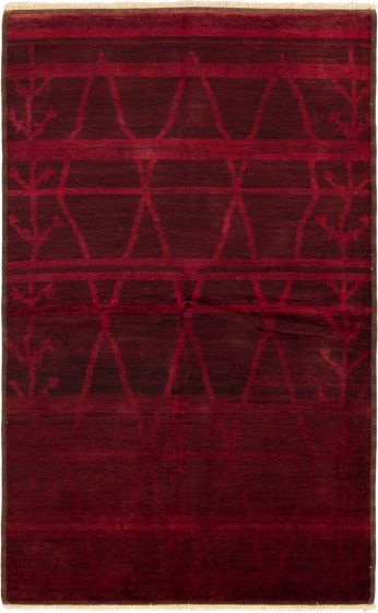 Casual  Transitional Red Area rug 5x8 Indian Hand-knotted 294426