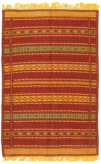 Flat-weaves & Kilims  Stripes Red Area rug 3x5 Turkish Flat-weave 334348