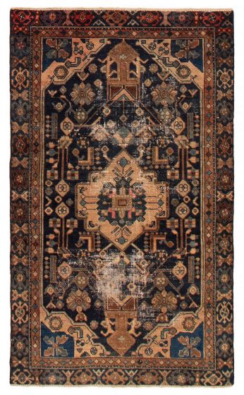 Traditional  Vintage/Distressed Blue Area rug 4x6 Turkish Hand-knotted 393319