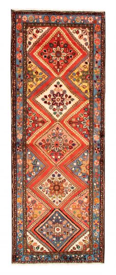 Bordered  Geometric Red Runner rug 8-ft-runner Persian Hand-knotted 352457