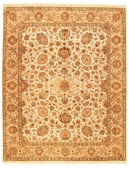 Bordered  Traditional Ivory Area rug 6x9 Indian Hand-knotted 335544
