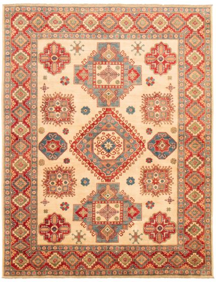 Bordered  Traditional Ivory Area rug 8x10 Afghan Hand-knotted 363758